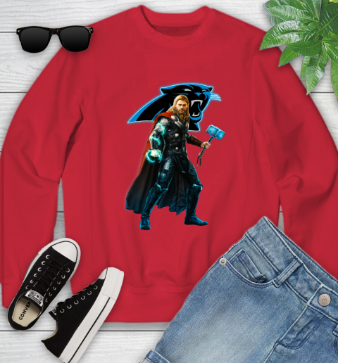 NFL Thor Avengers Endgame Football Carolina Panthers Youth Sweatshirt 9