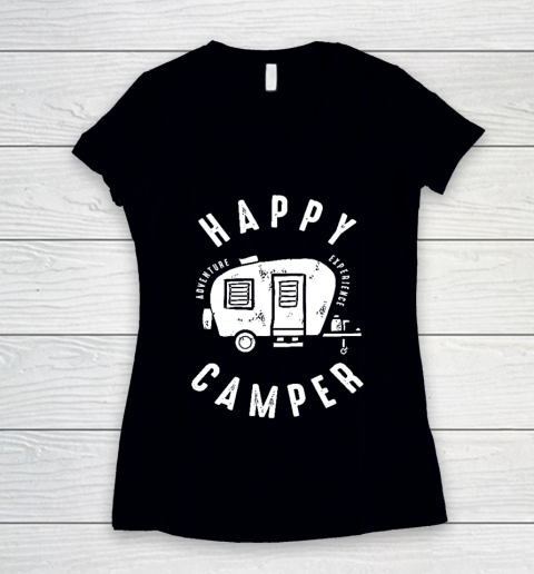 Happy Camping Camper Trailer W Women's V-Neck T-Shirt