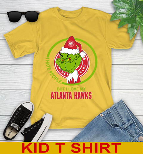 Atlanta Hawks NBA Christmas Grinch I Hate People But I Love My Favorite Basketball Team Youth T-Shirt 8