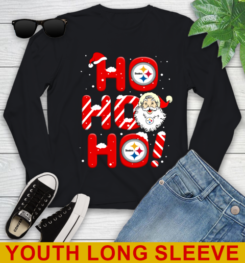 Pittsburgh Steelers NFL Football Ho Ho Ho Santa Claus Merry Christmas Shirt Youth Long Sleeve