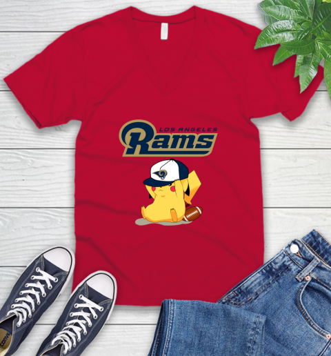 NFL Pikachu Football Sports Los Angeles Rams V-Neck T-Shirt 7