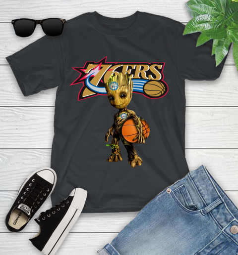 Philadelphia 76ers NBA Basketball Groot Marvel Guardians Of The Galaxy Youth T-Shirt 2