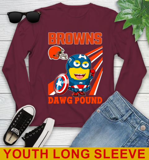 NFL Football Cleveland Browns Captain America Marvel Avengers Minion Shirt Youth Long Sleeve 6