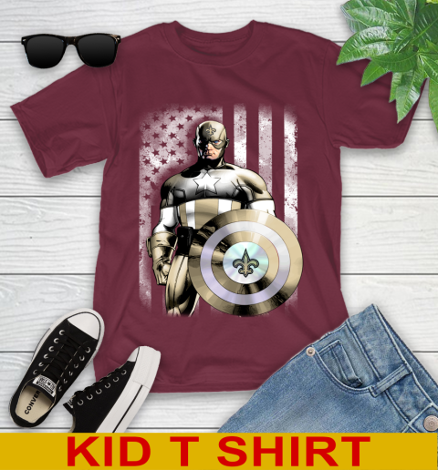 New Orleans Saints NFL Football Captain America Marvel Avengers American Flag Shirt Youth T-Shirt 5