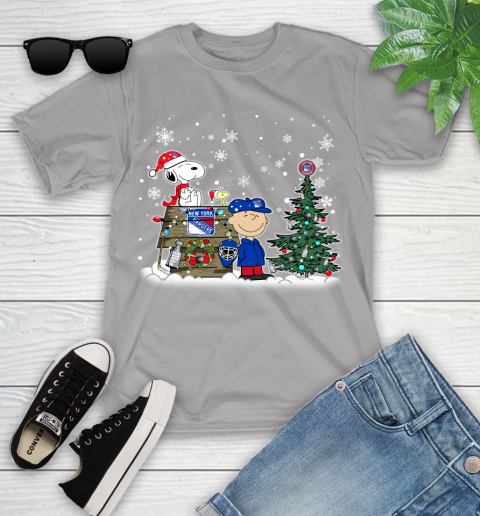 NHL New York Rangers Snoopy Charlie Brown Woodstock Christmas Stanley Cup Hockey Youth T-Shirt 4