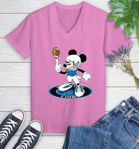 NFL Football Detroit Lions Cheerful Mickey Disney Shirt Women's V-Neck T-Shirt 12