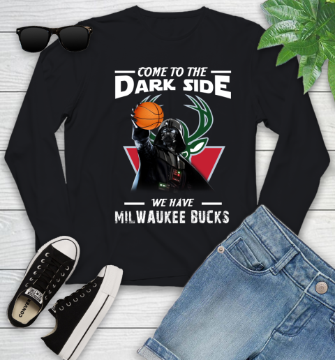 NBA Come To The Dark Side We Have Milwaukee Bucks Star Wars Darth Vader Basketball Youth Long Sleeve