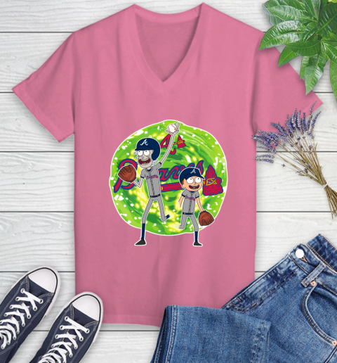 MLB Atlanta Braves Rick And Morty Baseball Sports Women's V-Neck T-Shirt 13