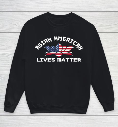 Asian American Lives Matter US Flag Lotus Flower Stop Hate Youth Sweatshirt