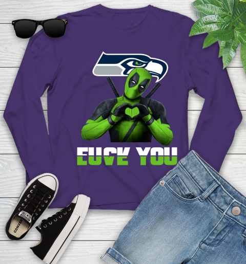 NHL Seattle Seahawks Deadpool Love You Fuck You Football Sports Youth Long Sleeve 4