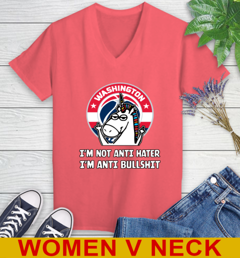 Washington Wizards NBA Basketball Unicorn I'm Not Anti Hater I'm Anti Bullshit Women's V-Neck T-Shirt 7