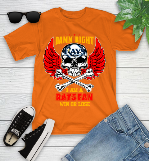 MLB Damn Right I Am A Tampa Bay Rays Win Or Lose Skull Baseball Sports Youth T-Shirt 9