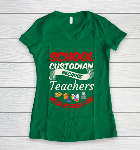 School Custodian Shirt Jokey Funny Saying Custodian Women's V-Neck T-Shirt 3