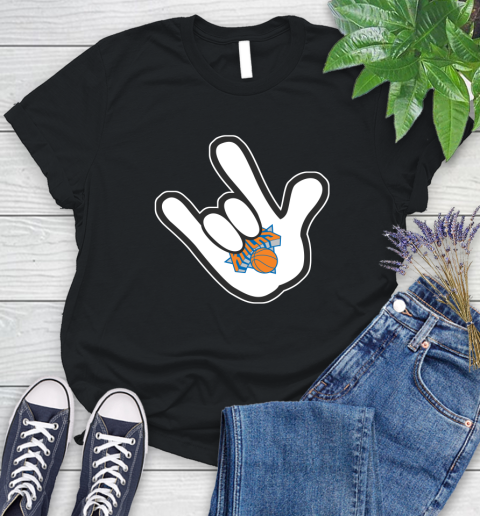 New York Knicks NBA Basketball Mickey Rock Hand Disney Women's T-Shirt 2