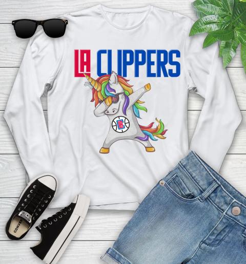 LA Clippers NBA Basketball Funny Unicorn Dabbing Sports Youth Long Sleeve