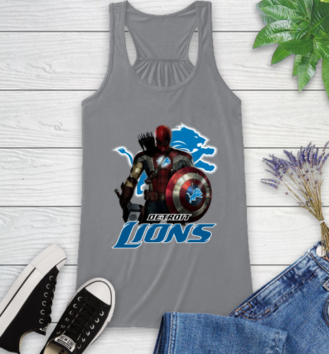 NFL Captain America Thor Spider Man Hawkeye Avengers Endgame Football Detroit Lions Racerback Tank 5