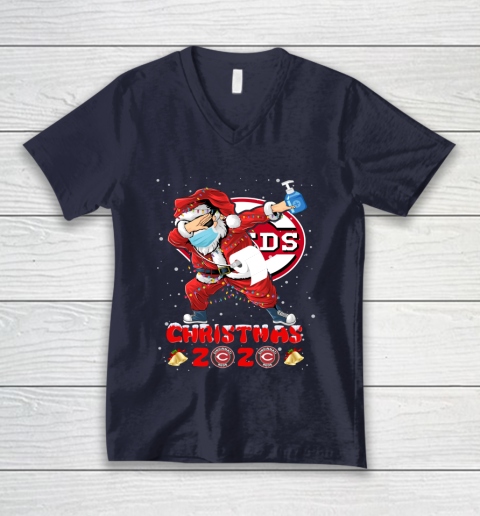 Cincinnati Reds Funny Santa Claus Dabbing Christmas 2020 MLB V-Neck T-Shirt 2