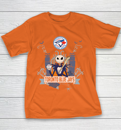 MLB Toronto Blue Jays Baseball Jack Skellington Halloween Youth T-Shirt 4