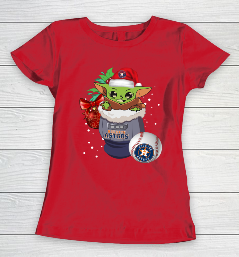 Houston Astros Christmas Baby Yoda Star Wars Funny Happy MLB Women's T-Shirt 10