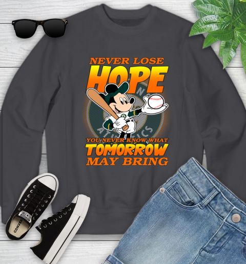 Oakland Athletics MLB Baseball Mickey Disney Never Lose Hope Youth Sweatshirt - Image 6