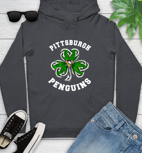 NHL Pittsburgh Penguins Three Leaf Clover St Patrick's Day Hockey Sports Youth Hoodie 10