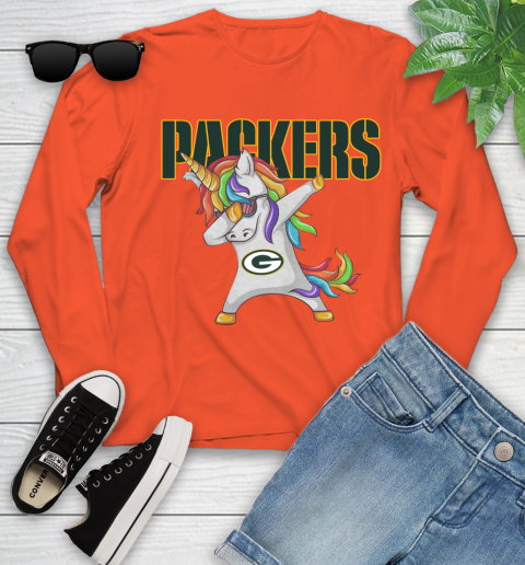 Green Bay Packers NFL Football Funny Unicorn Dabbing Sports Youth Long Sleeve 4