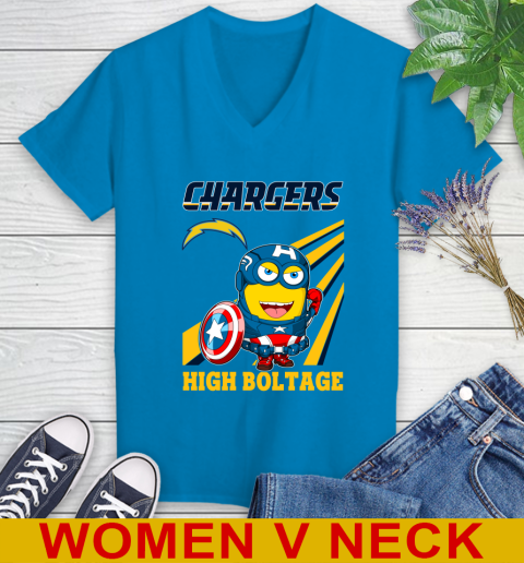 NFL Football Los Angeles Chargers Captain America Marvel Avengers Minion Shirt Women's V-Neck T-Shirt 7