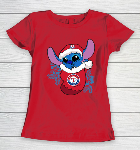 Texas Rangers Christmas Stitch In The Sock Funny Disney MLB Women's T-Shirt 10