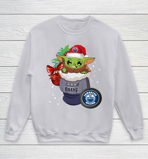 Edmonton Oilers Christmas Baby Yoda Star Wars Funny Happy NHL Youth Sweatshirt 4
