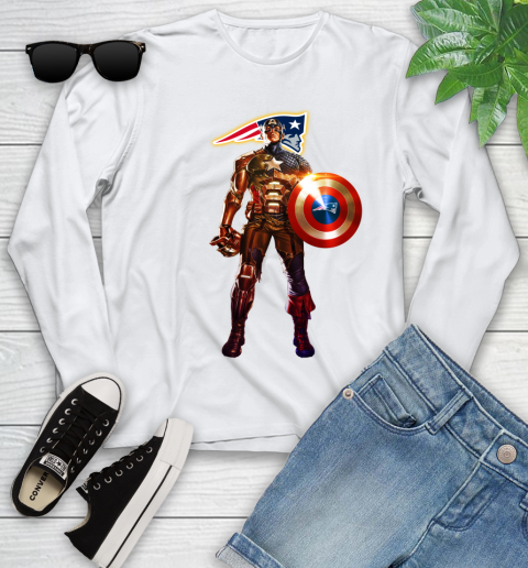 NFL Captain America Marvel Avengers Endgame Football Sports New England Patriots Youth Long Sleeve