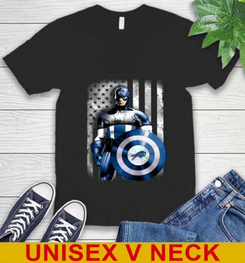 Buffalo Bills NFL Football Captain America Marvel Avengers American Flag Shirt V-Neck T-Shirt