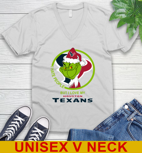 Houston Texans NFL Christmas Grinch I Hate People But I Love My Favorite Football Team V-Neck T-Shirt