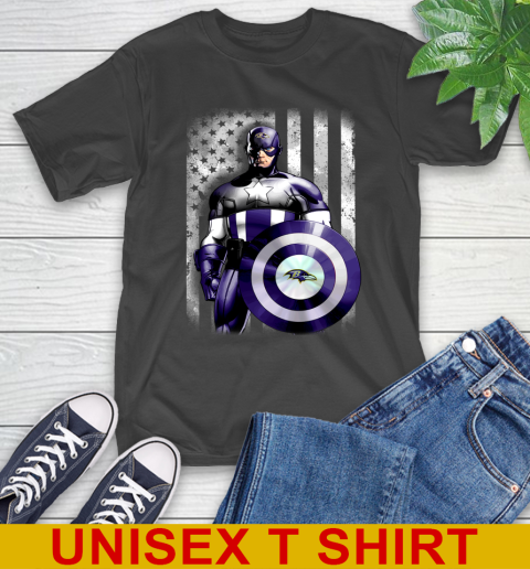 Baltimore Ravens NFL Football Captain America Marvel Avengers American Flag Shirt T-Shirt