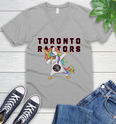 Toronto Raptors NBA Basketball Funny Unicorn Dabbing Sports V-Neck T-Shirt 4