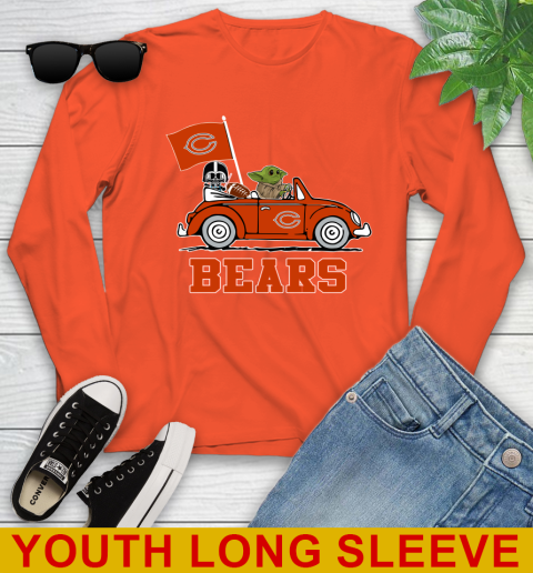 NFL Football Chicago Bears Darth Vader Baby Yoda Driving Star Wars Shirt Youth Long Sleeve 4