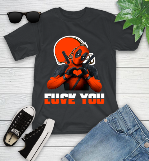 NHL Cleveland Browns Deadpool Love You Fuck You Football Sports Youth T-Shirt