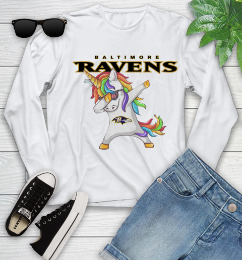 Baltimore Ravens NFL Football Funny Unicorn Dabbing Sports Youth Long Sleeve