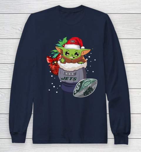 New York Jets Christmas Baby Yoda Star Wars Funny Happy NFL Long Sleeve T-Shirt 4