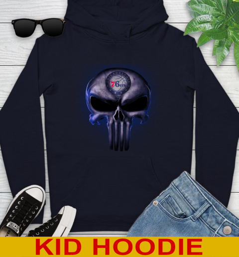 Philadelphia 76ers NBA Basketball Punisher Skull Sports Youth Hoodie 3