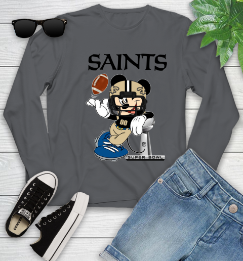 NFL New Orleans Saints Mickey Mouse Disney Super Bowl Football T Shirt Youth Long Sleeve 8