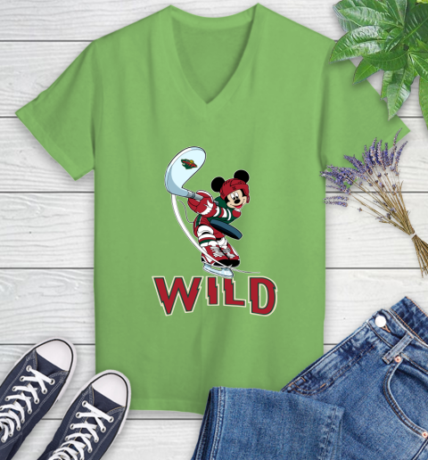 NHL Hockey Minnesota Wild Cheerful Mickey Mouse Shirt Women's V-Neck T-Shirt 9