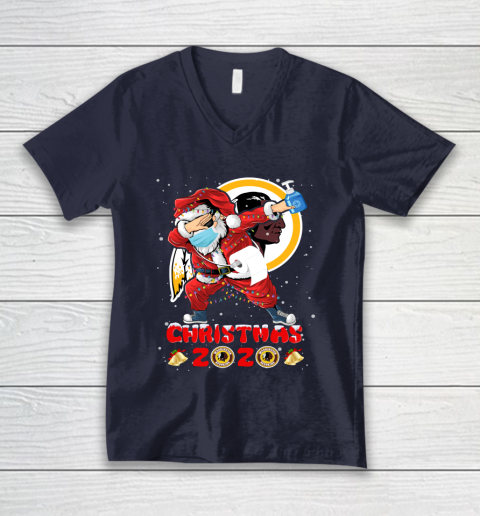 Washington Redskins Funny Santa Claus Dabbing Christmas 2020 NFL V-Neck T-Shirt 2