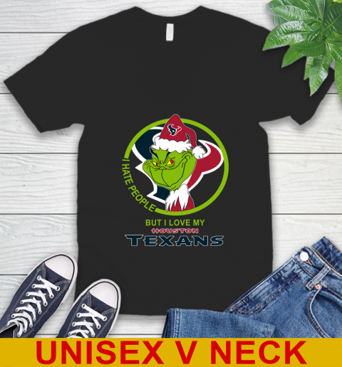 Houston Texans NFL Christmas Grinch I Hate People But I Love My Favorite Football Team V-Neck T-Shirt 2