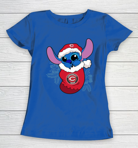 Cincinnati Reds Christmas Stitch In The Sock Funny Disney MLB Women's T-Shirt 9