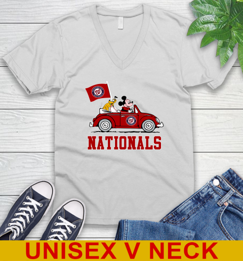 MLB Baseball Washington Nationals Pluto Mickey Driving Disney Shirt V-Neck T-Shirt