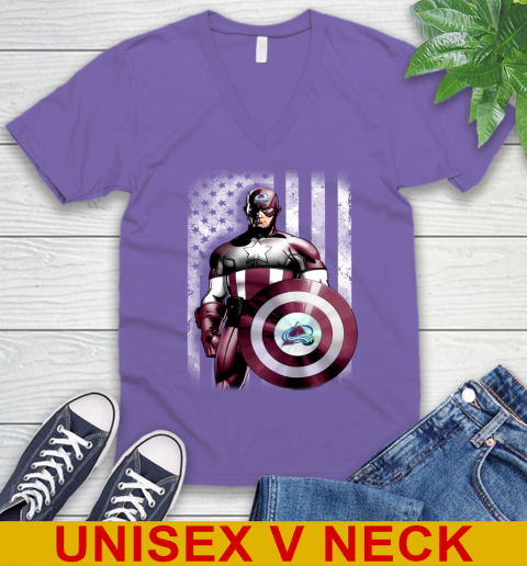 Colorado Avalanche NHL Hockey Captain America Marvel Avengers American Flag Shirt V-Neck T-Shirt 8