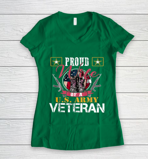 Veteran Shirt Vintage Proud Wife Of A U S Army Veteran Women's V-Neck T-Shirt 3