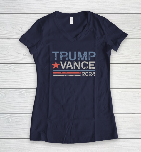 Trump Vance 2024 Retro Stripe Trump JD Vance Women's V-Neck T-Shirt 7