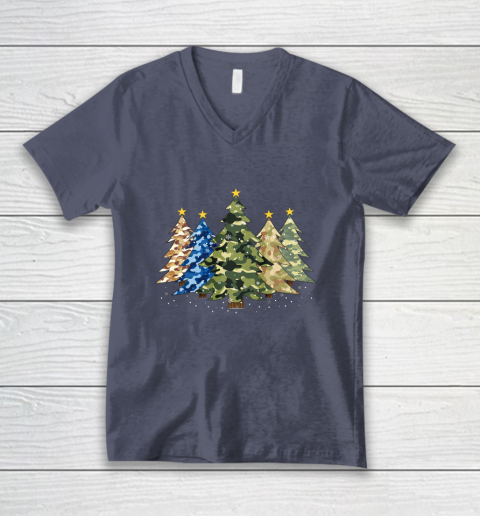 Camo Print Christmas Trees with Camouflage Print Xmas V-Neck T-Shirt 7