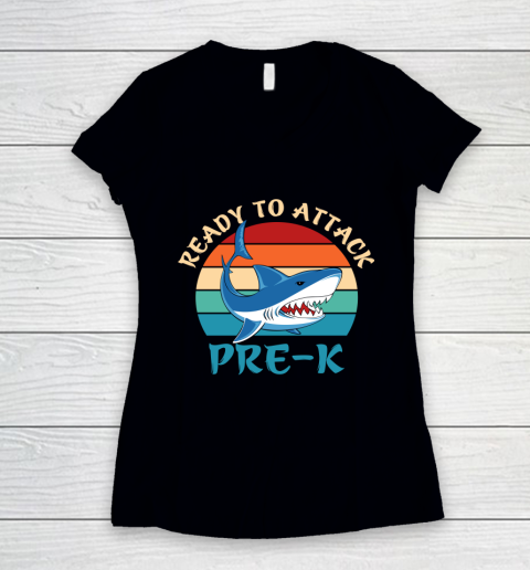Back To School Shirt Ready to attack Pre K Women's V-Neck T-Shirt